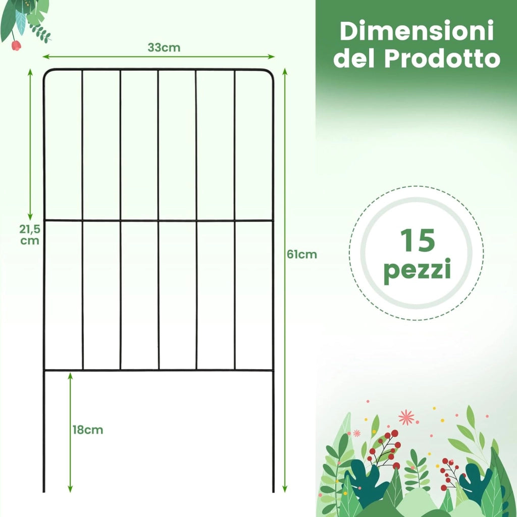 15/25PCS Recinzione da Giardino 33 x 60 CM, Recinzione per Aiuole in Metallo Antiruggine e Robusto, Recinto Pieghevole da Giardino, Orto ed Aiuole (25)