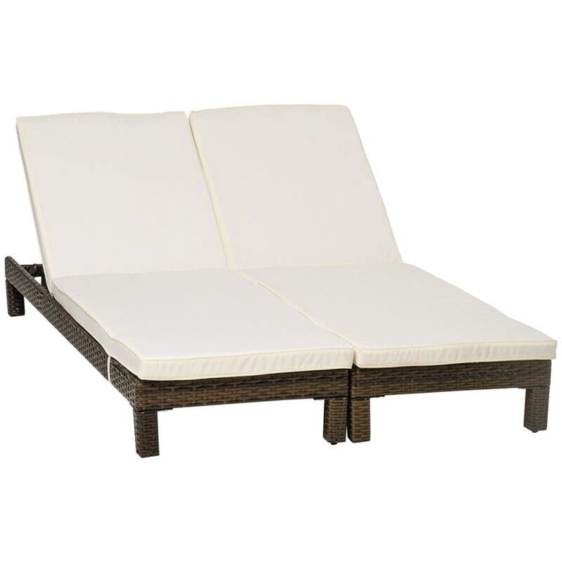 SET 2 LETTINI PRENDISOLE IN RATTAN PE CON CUSCINO E SCHIENALE 5 RECLINAZIONI, 196X60X22CM