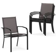 Sedie da giardino impilabili con tessuto traspirante braccioli mobili da bistro per prato-Set di sedie da pranzo per esterni 4 Grigio