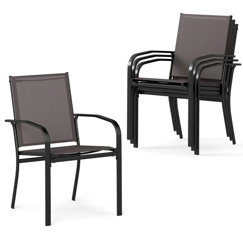 Sedie da giardino impilabili con tessuto traspirante braccioli mobili da bistro per prato-Set di sedie da pranzo per esterni 4 Grigio