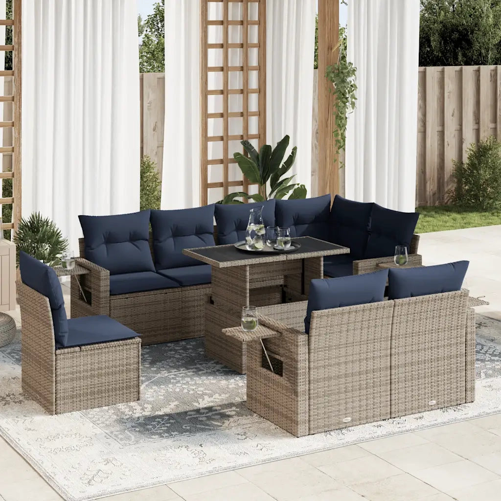 Set Divani Giardino 9 pz con Cuscini Grigio Polyrattan 3326502
