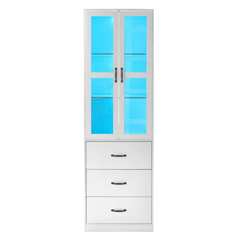 Vetrina con LED ¨C MINIMAL ¨C Bianca, 3 Cassetti, 2 Divisori, Ante in Acrilico, 200 cm