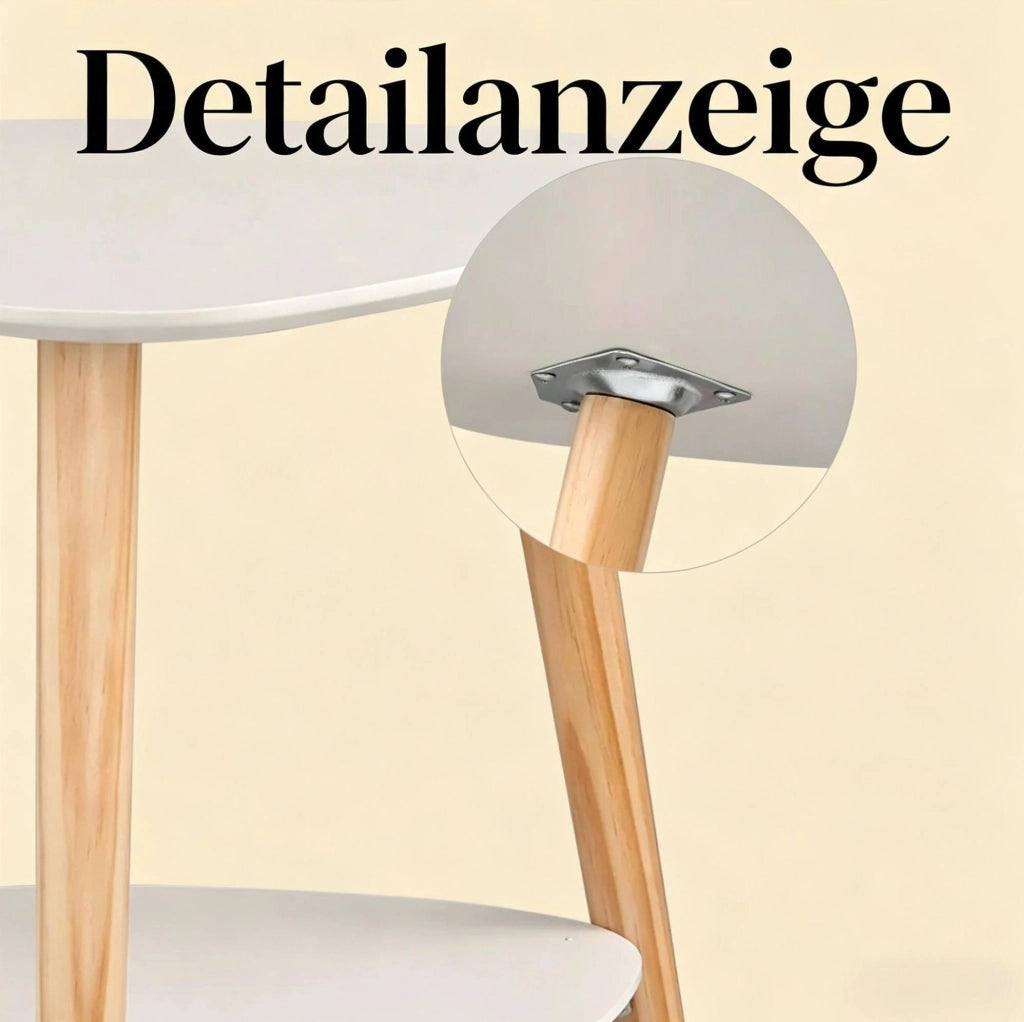 Tavolino Bianco in MDF e Legno Massiccio con Due Ripiani, 50x40x55 cm