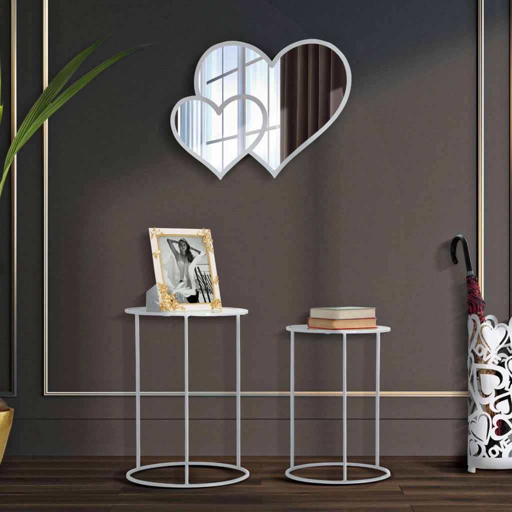 Chamba, Tavolino da Salotto set da 2, 43x43x60h cm Bianco