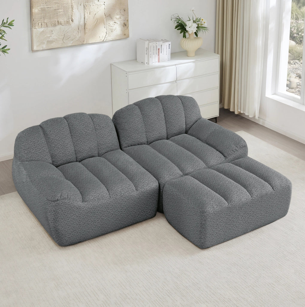 Divano modulare 210x165x79 cm senza montaggio in fleece granulato grigio