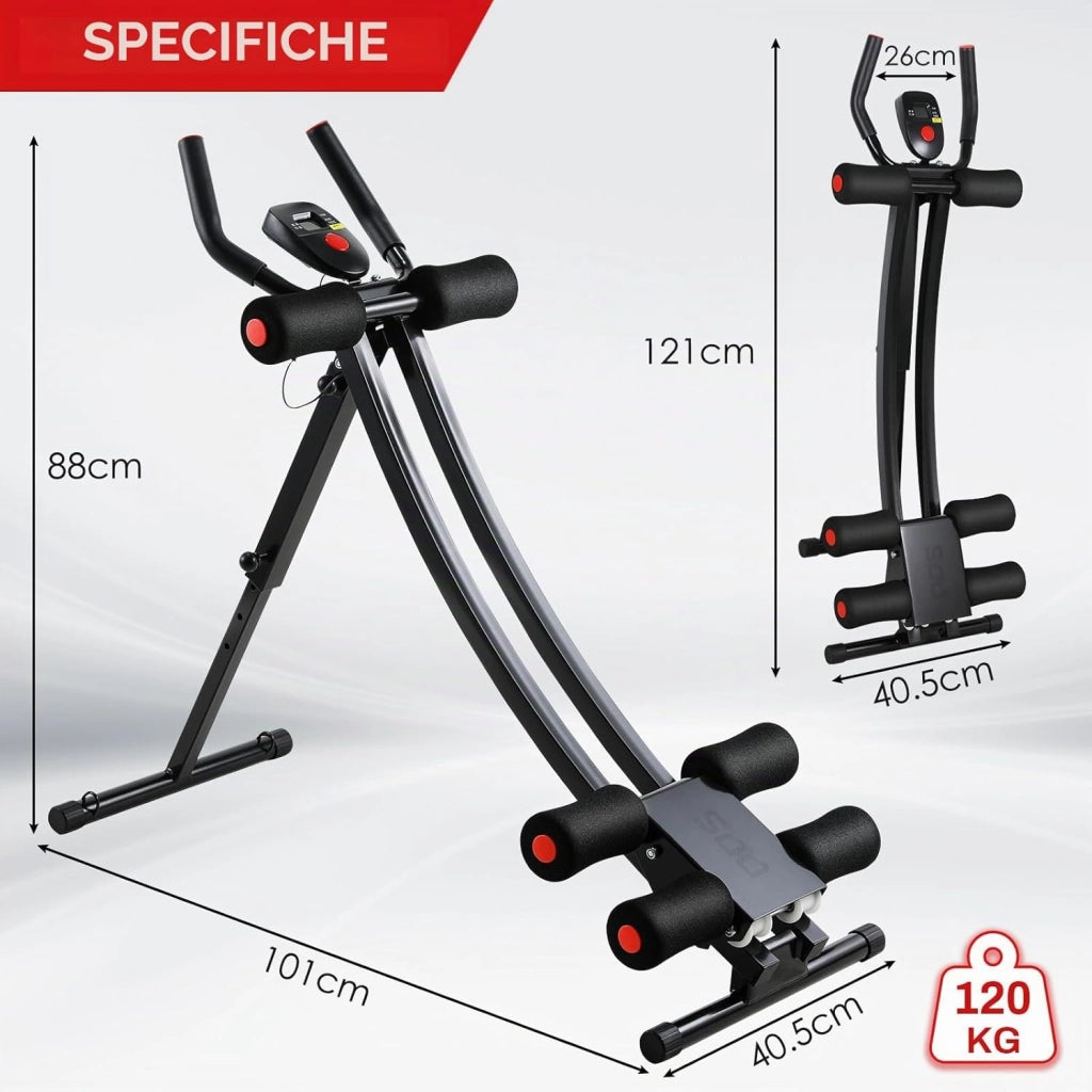 Panca per Addominali Pieghevole, AB Trainer, Panca Palestra Pieghevole, Salvaspazio, 4 Livelli di Resistenza, Trainer Addominale per casa, con Monitor LCD, peso Utente fino a 120 kg