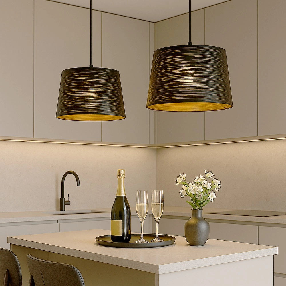 Trade Shop - Lampadario Minimal A Sospensione In Metallo Opaco Con Interno Ramato Attacco E27 Ip20 A73 - Nero