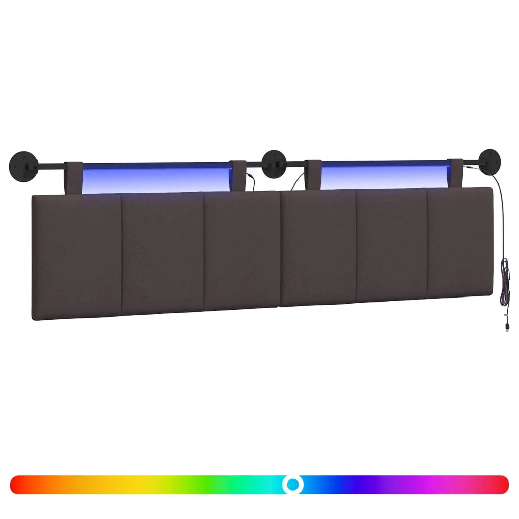 Testiera sospesa Con luce LED Marrone Scuro Tessuto