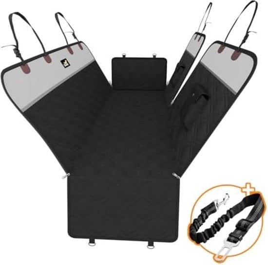 Hondendeken Auto per Posto di Guida con Protezione Lato, Copertura Auto per Cani con Cintura di Sicurezza per Auto/Station Wagon/Bus/SUV, Resistente ai Graffi & Antiscivolo, 2 Tasche, 146x135 cm