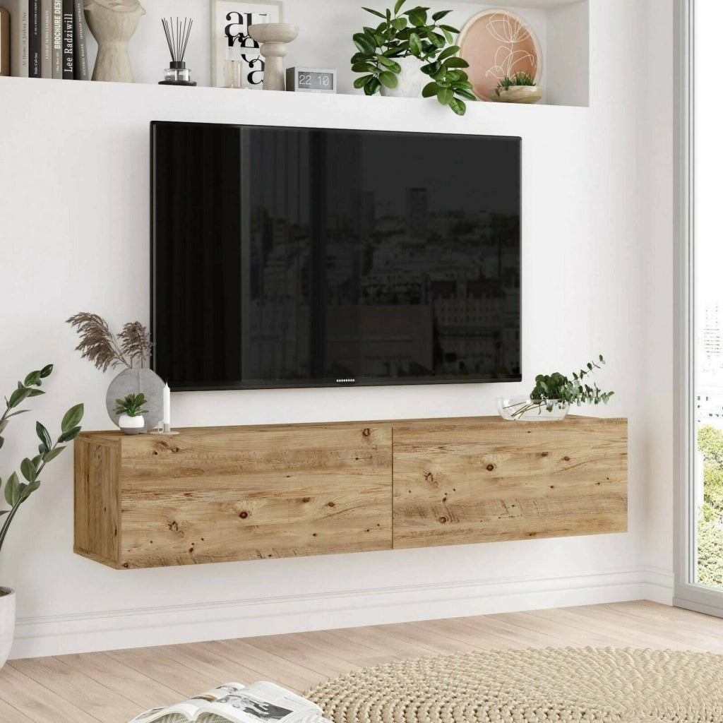 Mobile porta TV Diaspro, Credenza da soggiorno, Armadio basso per TV, Base parete attrezzata, 140x32h29 cm, Quercia