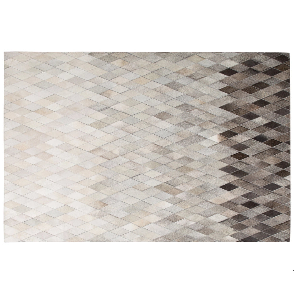 Tappeto Bianco e Pelle Grigia 160 x 230 cm Moderno Patchwork Lavorato a Mano