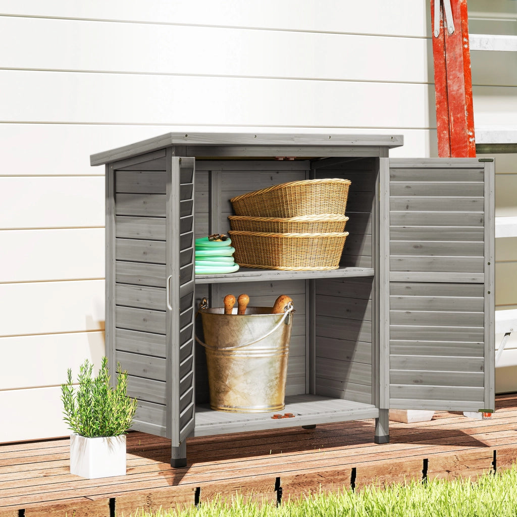 Armadio da Giardino 87x46,5x96,5 cm con Porte a Persiana e 2 Ripiani in Legno di Abete Grigio