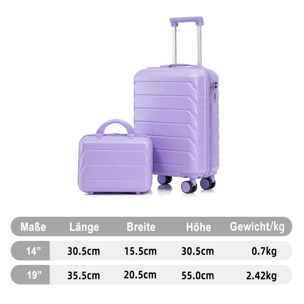 Set di valigie rigide 2 pezzi con chiusura a combinazione e manico telescopico, ruote girevoli, ABS impermeabile blu e viola