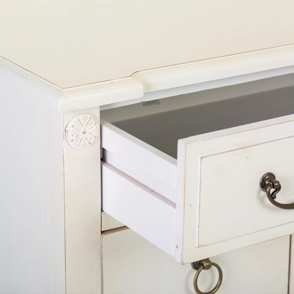 Cassettiera in legno con griglia bianca 85x38x90h