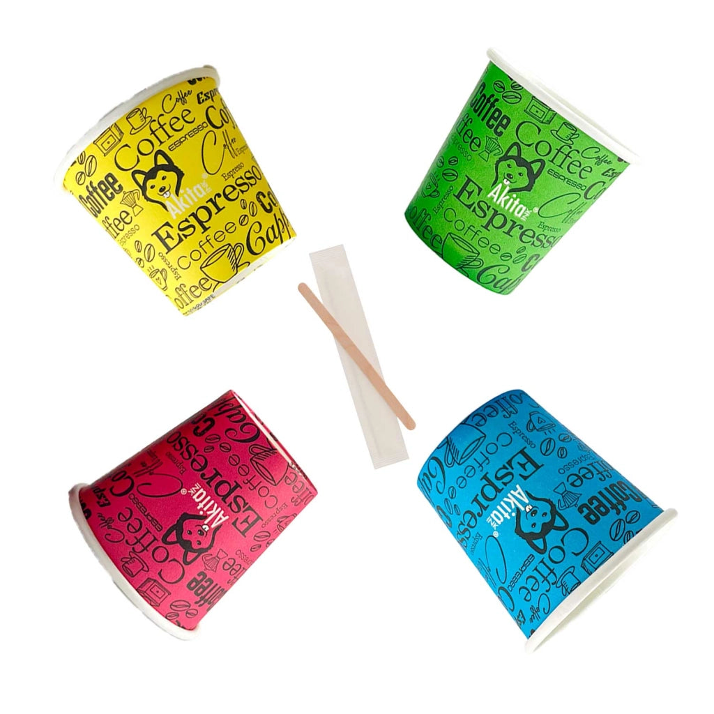 Akitaink Bicchierini Caffe' Carta 75ml con Palette Legno 200pz