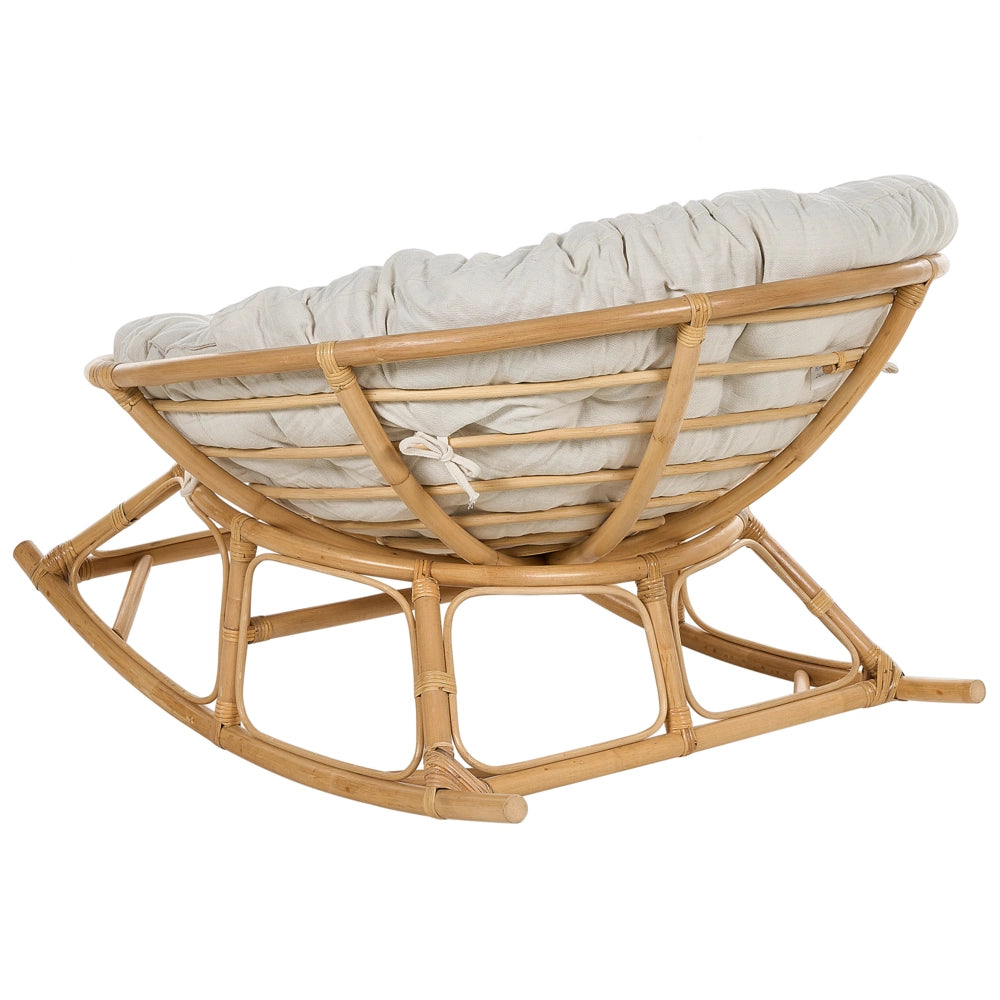 Set di 2 sedie a dondolo in rattan beige chiaro cuscini  tessuto cotone media resistenza per interni esterni naturali giardino patio balcone
