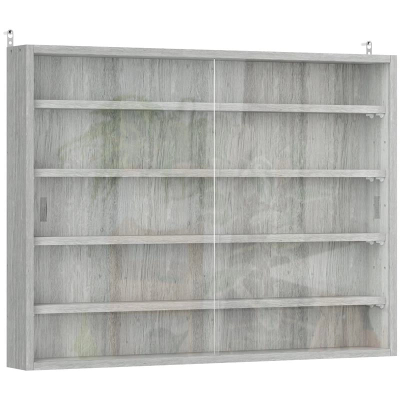 VETRINA PER COLLEZIONISMO A 4 RIPIANI REGOLABILI IN LEGNO CON ANTE IN VETRO, 80X9.5X60 CM, GRIGIO
