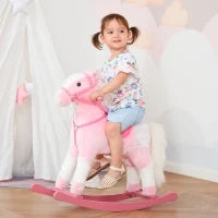 Cavallo a Dondolo in Legno con Suono Animale Regalo Giocattolo per i Bambini, 74 x 28 x 65 cm, Rosa