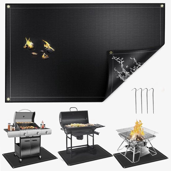 Materassori anti-urto per barbecue esterni 152 × 92 cm, protettori impermeabili e resistenti all'olio per terrazze e patio, coprimaterasso per tappeti da griglia, protezioni per camini e fuochi interni, nero
