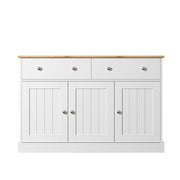 Credenza con 3 Ante e 2 Cassetti; Frontali con texture goffrata per Soggiorno; in Pannelli di particelle; 120 × 36 × 80.5 cm; Bianco