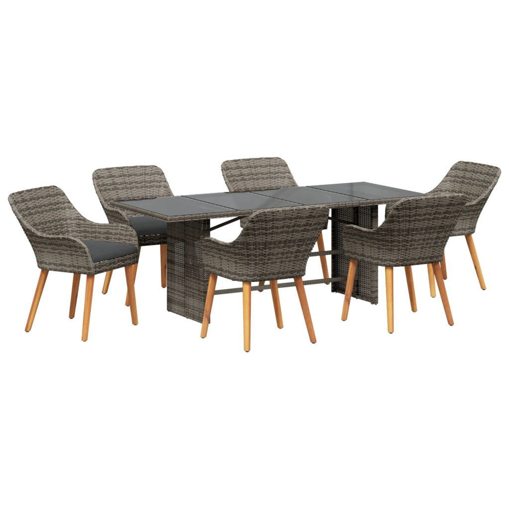 Set da pranzo per giardino 7 pezzi grigio in rattan