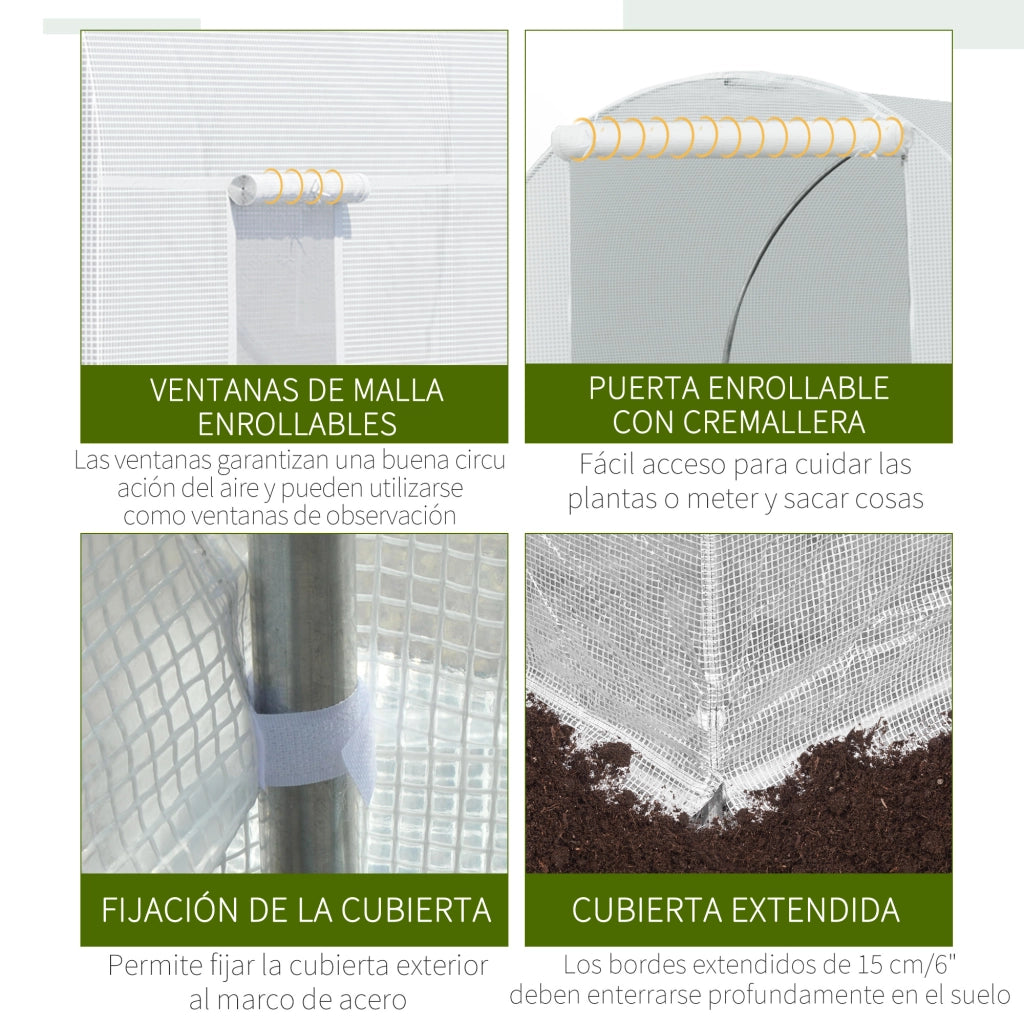 Serra da Giardino Tunnel con Porta Avvolgibile e 6 Finestre ¨C Xylo ¨C 445x200x200 cm Bianco