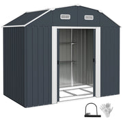 Capanno da giardino in acciaio 2;7m2 Capanno da giardino protezione UV Armadio da giardino 2 porte scorrevoli Fondazione scaffale grigio scuro 238x132x198;5cm