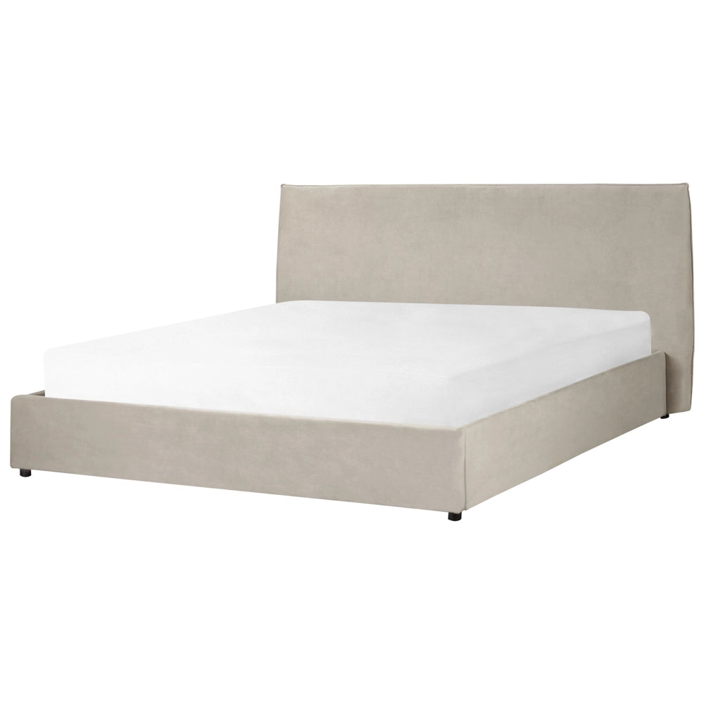 Letto con rivestimento in velluto grigio talpa UE King Size 180x200cm Grande testata classica contenitore Doghe in legno