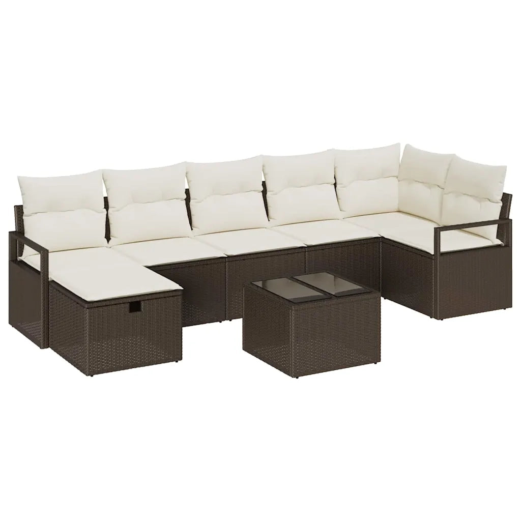 Set di divani con cuscino 8 pcs Marrone e Crema polyrattan