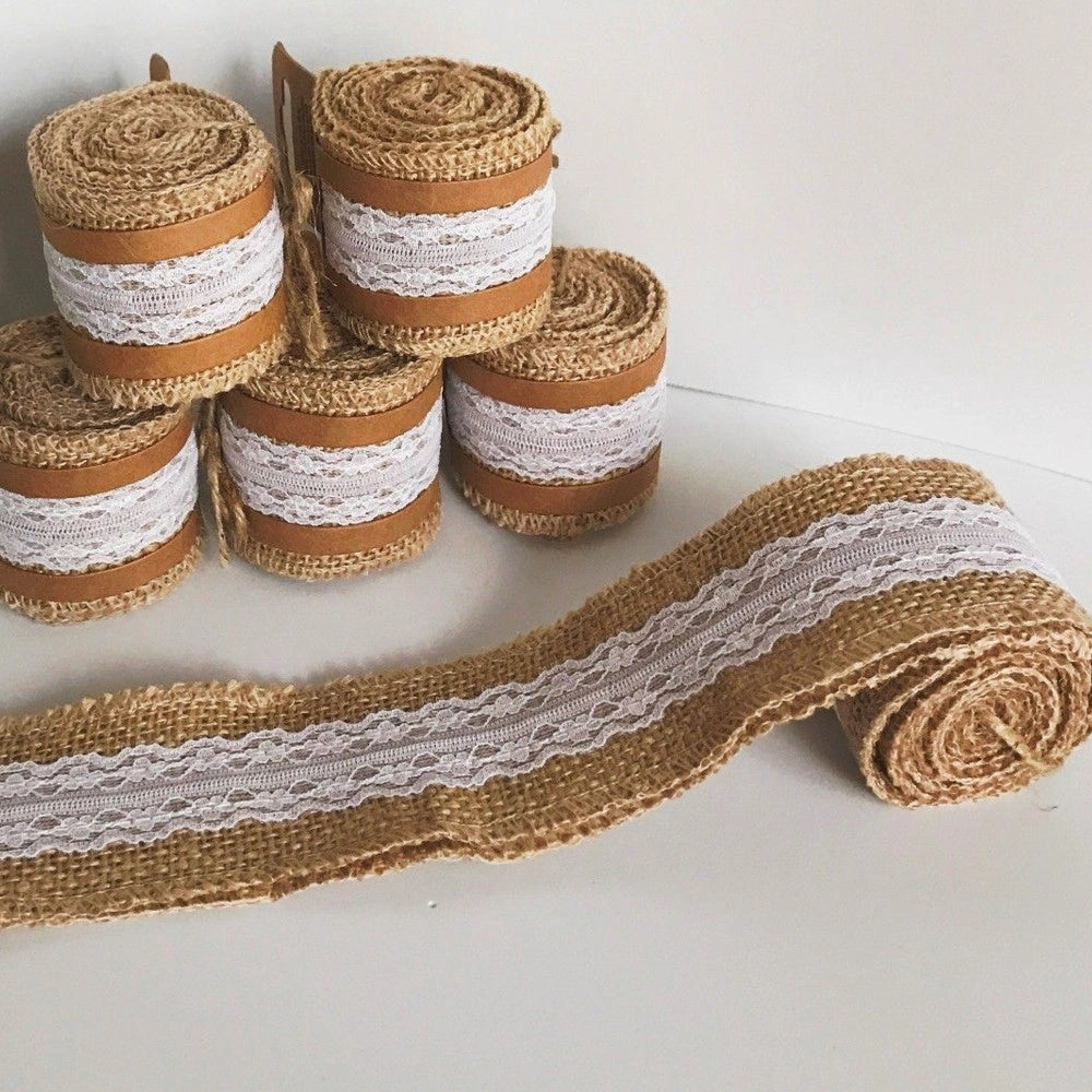 Trade Shop - Nastro In Pizzo Juta Per Decorazioni Bomboniera Wedding Tulle Ribbon Shabby -