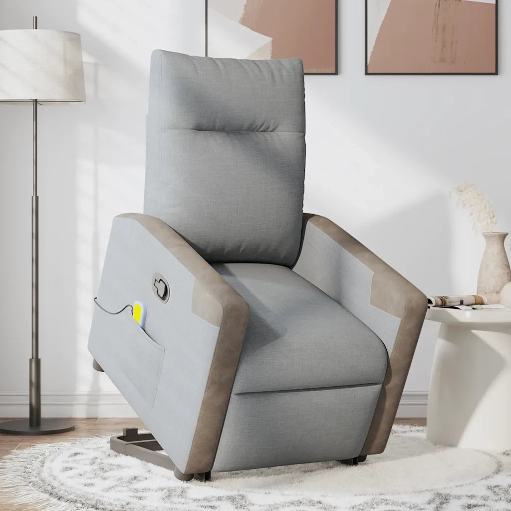 vidaXL Poltrona Alzapersona Massaggi Reclinabile Grigio Chiaro Tessuto