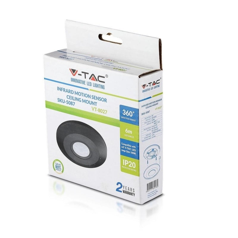 Sensore del soffitto PIR piatto nero