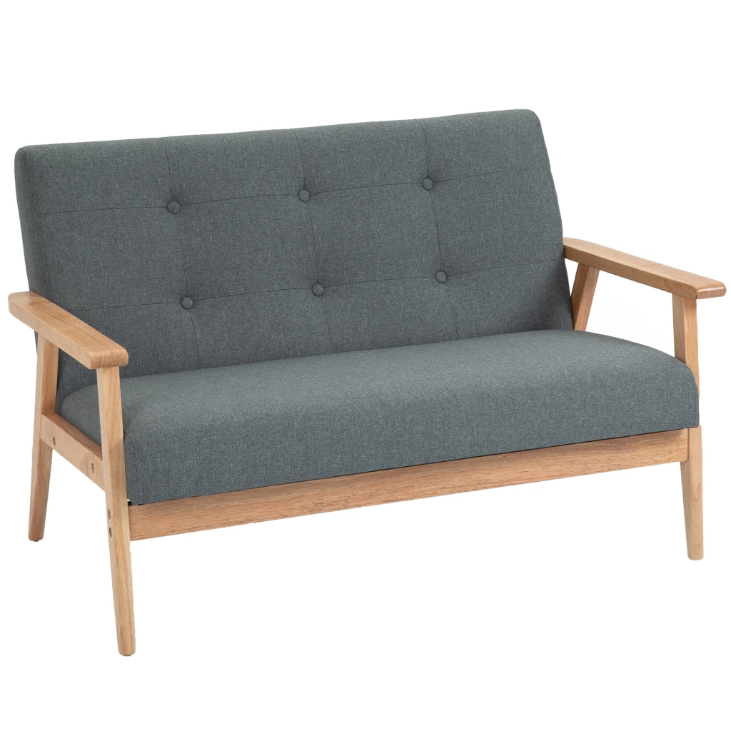 Divano a 2 posti compatto in tessuto effetto lino, design scandinavo, grigio scuro, 115 x 66,5 x 73 cm