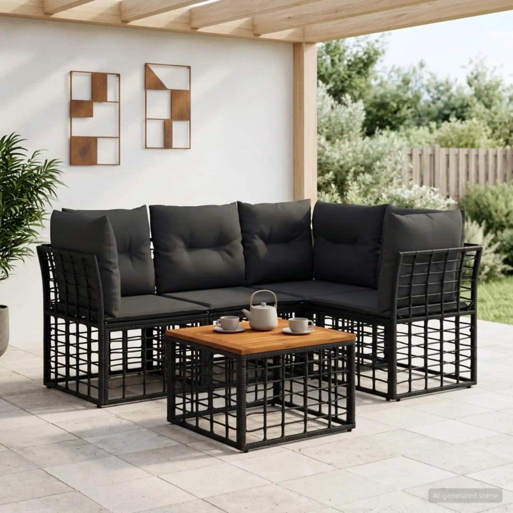 Set di divani da esterno 5 pcs Nero e Grigio scuro Poliestere 3437465