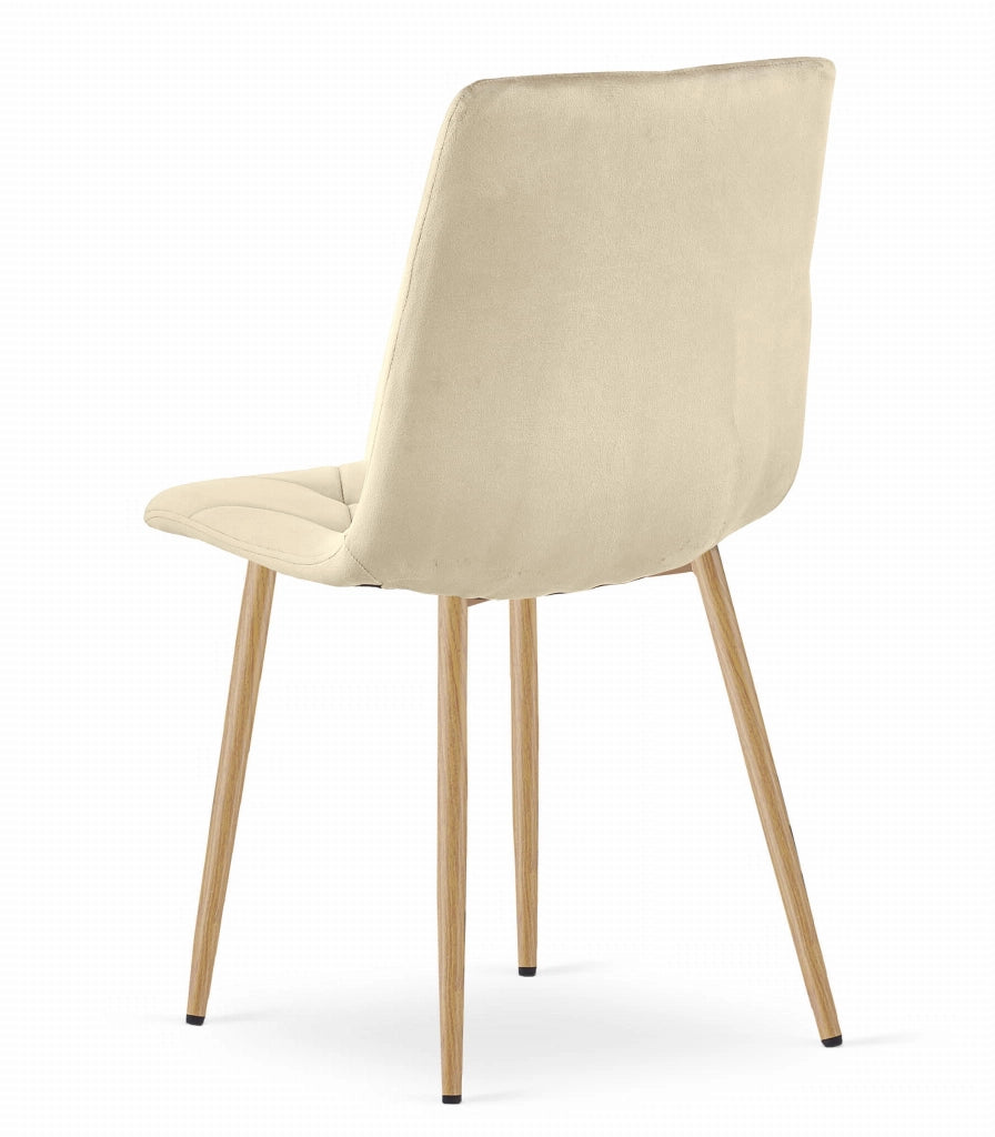 Sedia Valora TYRA in velluto beige chiaro con gambe color legno