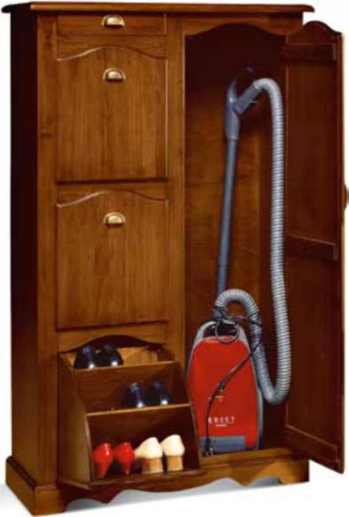 Scarpiera con vano multiuso in legno tinta noce arte povera l.94 p.43 h.155 - Mobili 2G