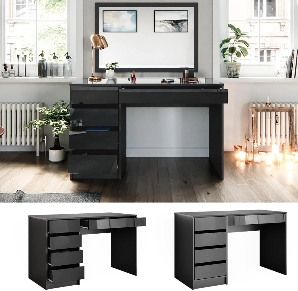 Tavolino da toilette Sherry, Antracite, 120 cm, 5 cassetti per diverse esigenze di conservazione