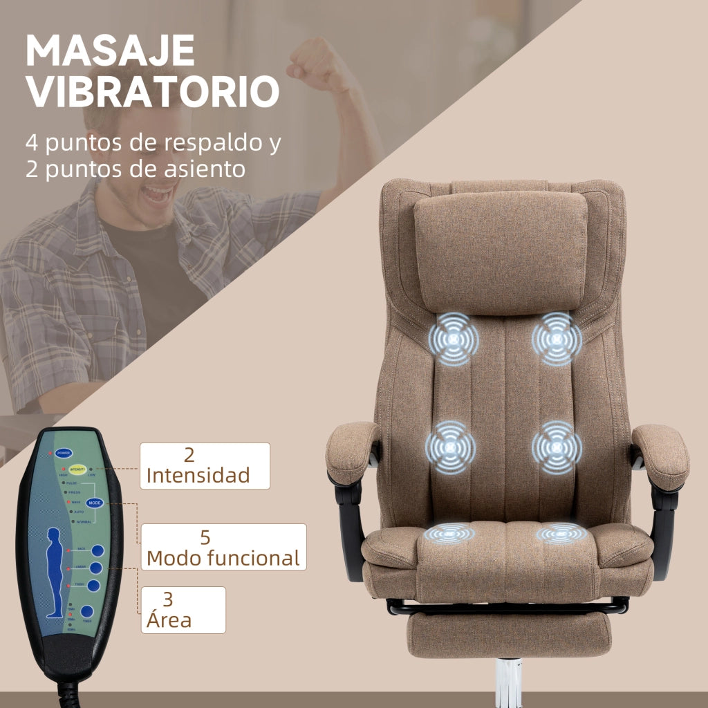 Sedia da Ufficio Massaggiante Reclinabile e Girevole ¨C Zephmum ¨C Marrone 65x61x108-118 cm