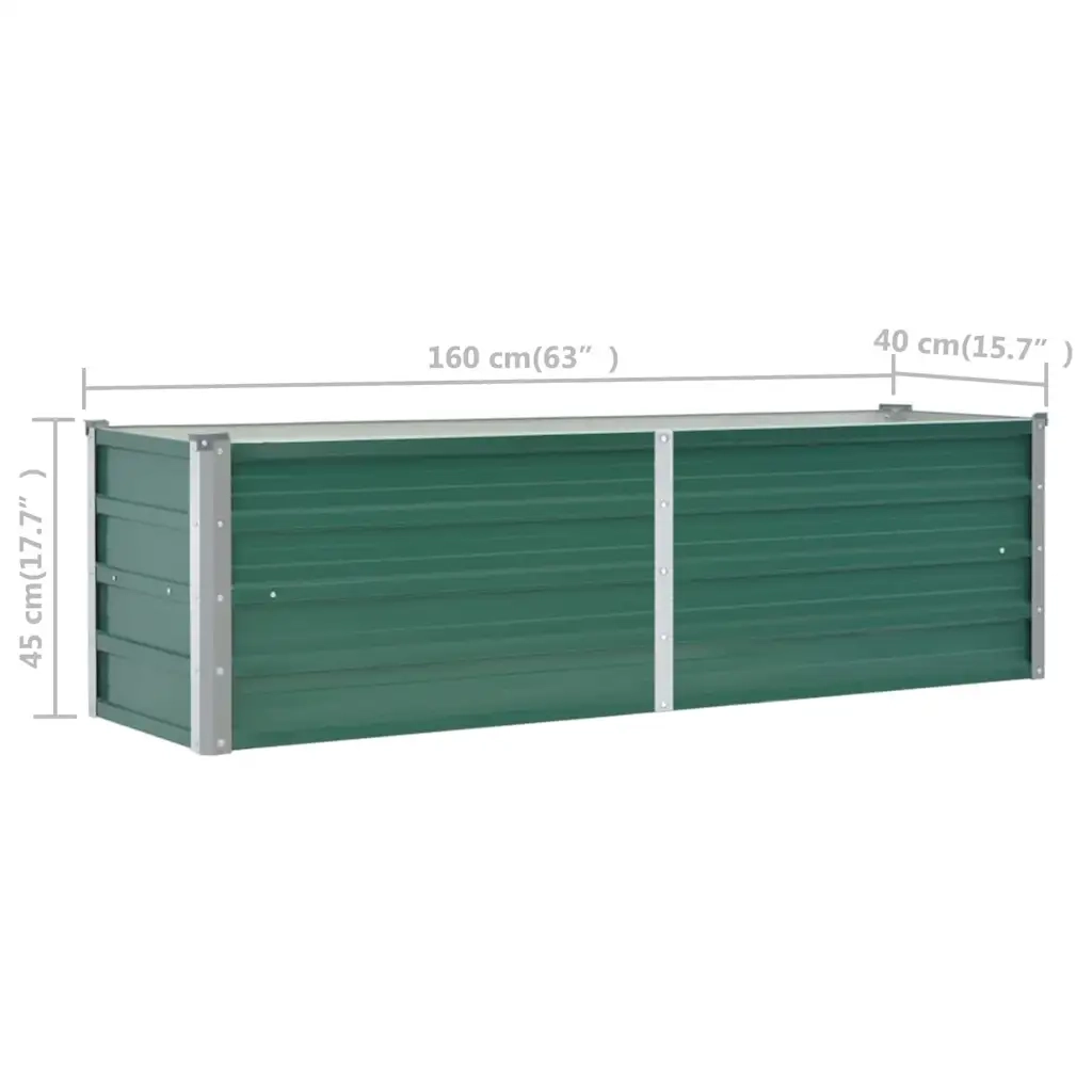 Fioriere | Cassetta per fiori | Letto Rialzato Giardino in Acciaio Zincato 160x40x45 cm Verde