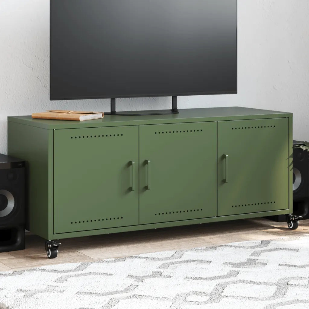 Mobile TV Verde Oliva 100,5x39x43,5cm Acciaio Laminato a Freddo 846648