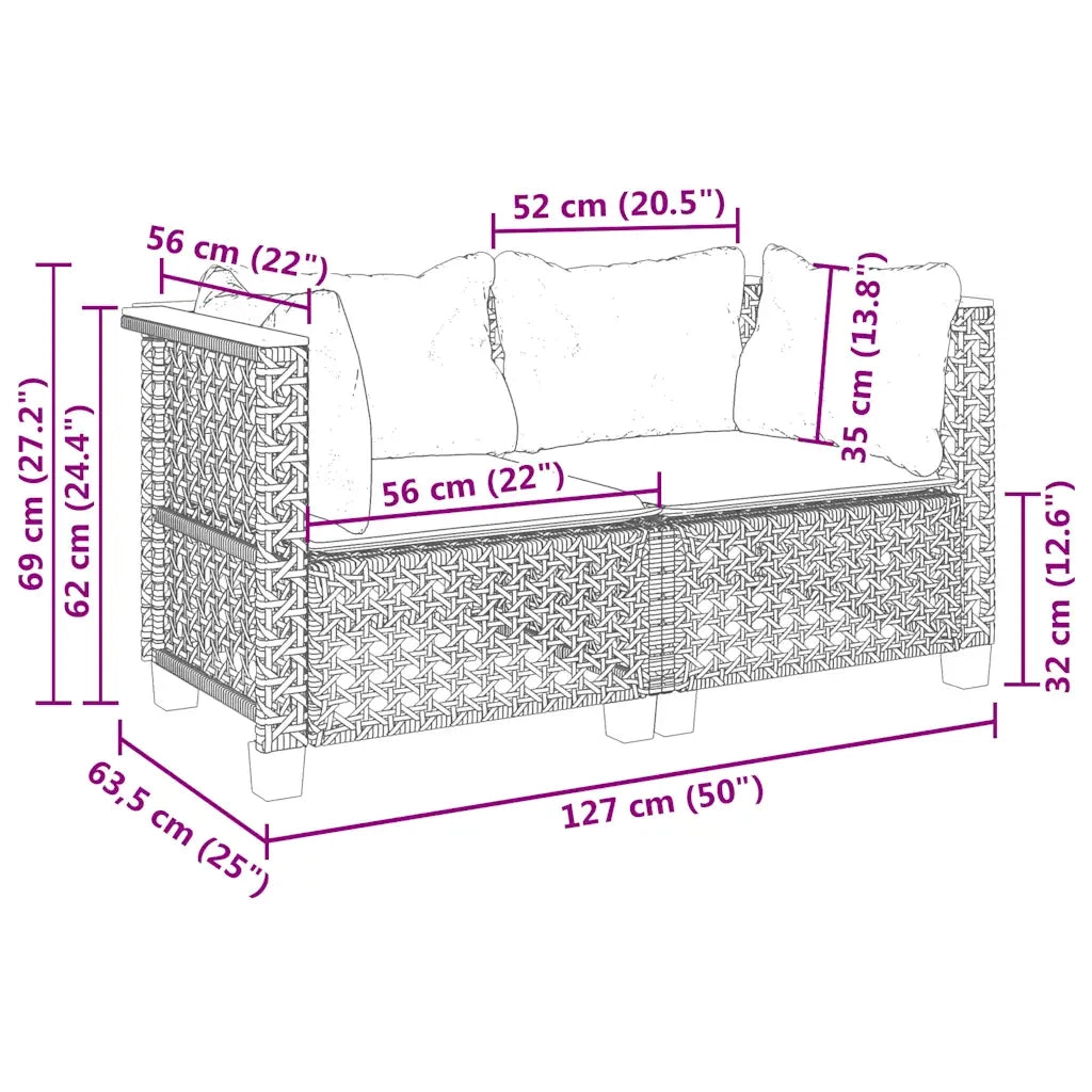 Divani Angolari da Giardino con Cuscini 2 Beige Polyrattan