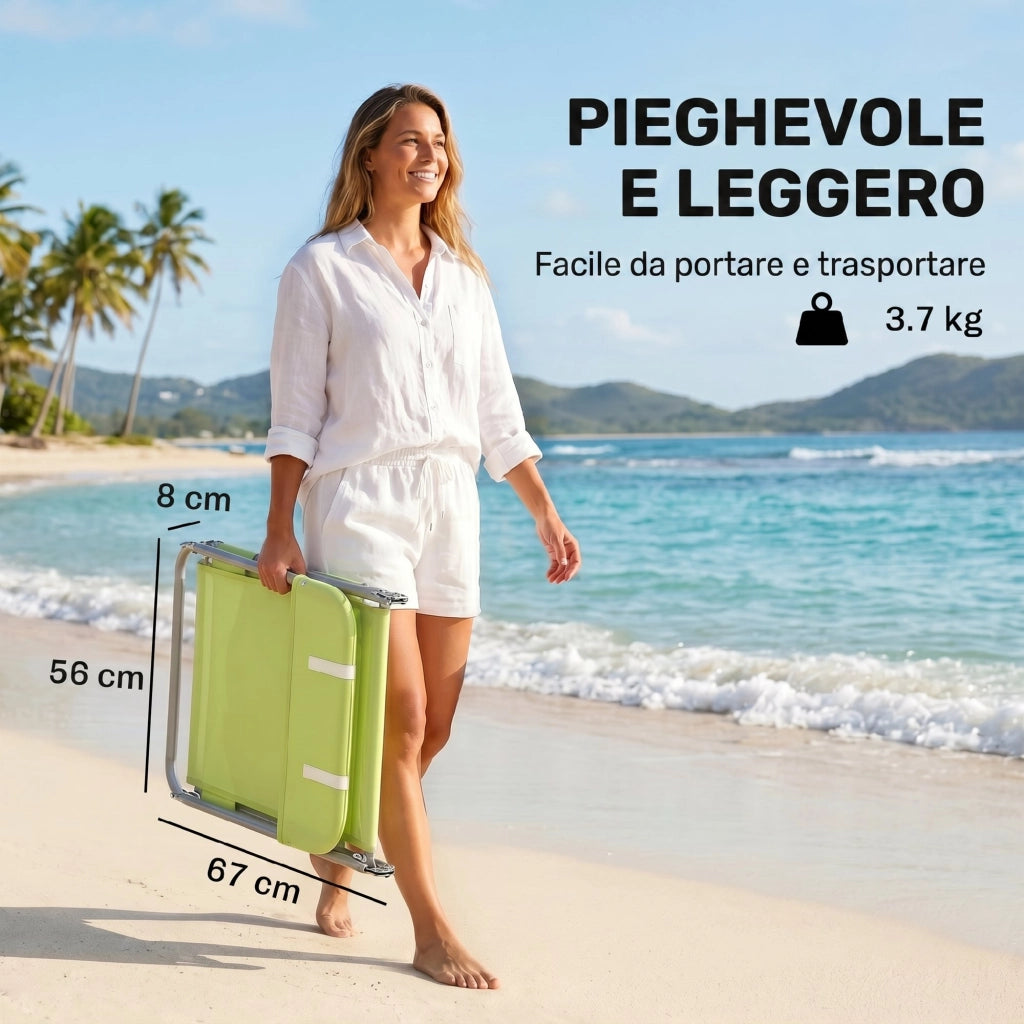 Lettino Prendisole Pieghevole con Schienale Reclinabile e Cuscino, 182x56x24.5cm