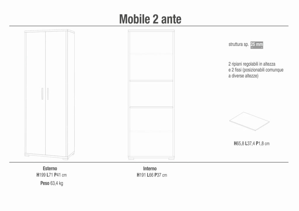 Armadio mobile 2 ante 71x41x199h cm in kit di montaggio colore Noce Stelvio