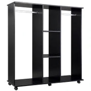 Armadio con 2 Guardaroba, 5 Ripiani e 6 Ruote, in Legno e Alluminio, 120x40x128 cm, Nero