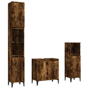 Set Mobili da Bagno | Armadio da bagno 3 pz Rovere Fumo in Legno Multistrato