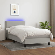 Letto a Molle Materasso e LED Grigio Chiaro 90x200 cm Tessuto