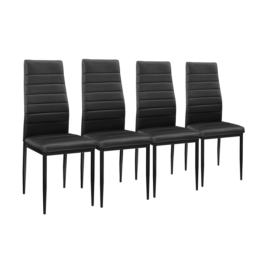 Set Tavolo da Pranzo Bianco-Nero con 4 Sedie Imbottite Schienale Alto Similpelle Nero [en.casa]