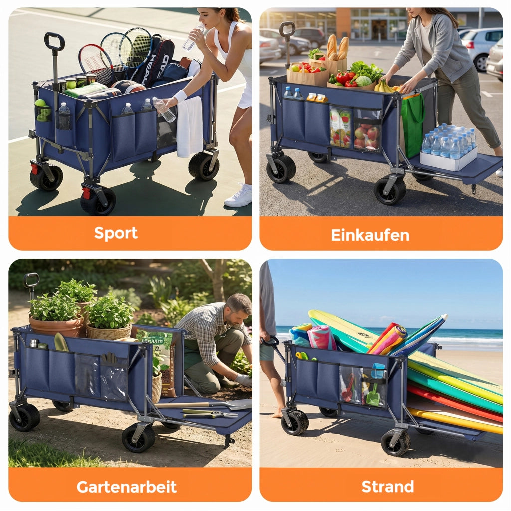 CARRELLO PIEGHEVOLE 180 cm Blu in Acciaio con sponda posteriore estensibile