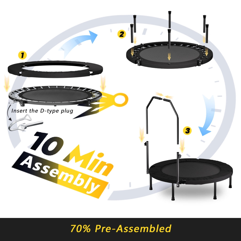 TRAMPOLINO FITNESS 101 cm Pieghevole Nero in Acciaio con Maniglia Regolabile