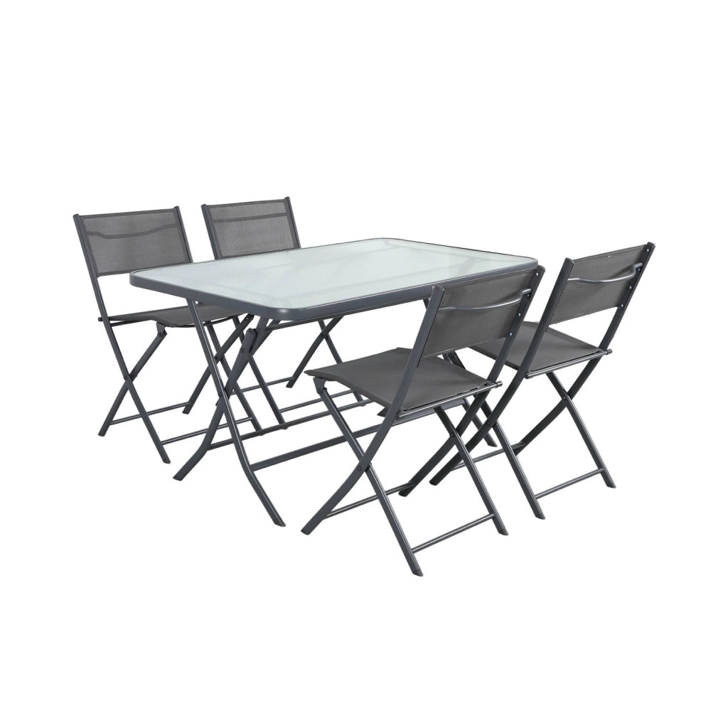 Set tavolo da giardino pieghevole in acciaio con 4 sedie, antracite